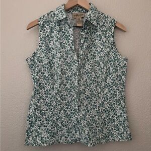 Sag Harbor Green and White Floral Blouse